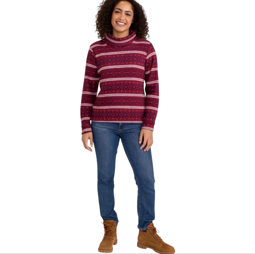 Mountain & Isles Multicolor Aztec Fair Isle Fleece Mock Turtleneck L Cozy